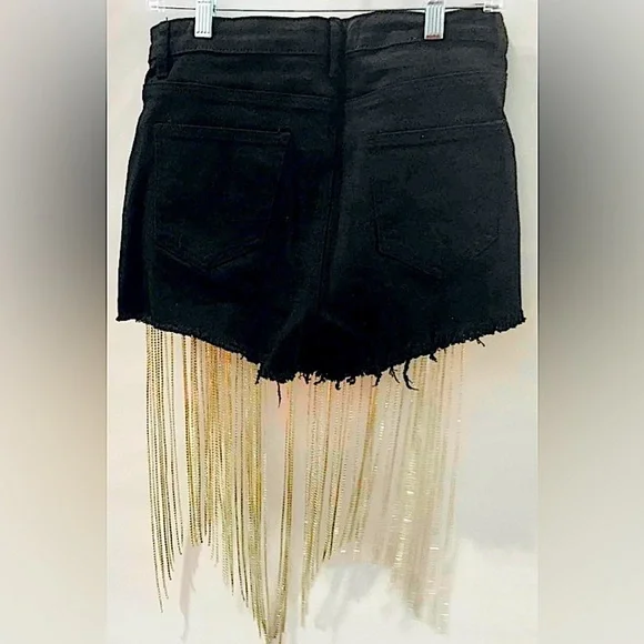 COPY - AZALEA WANG Dolly Rhinestone Fringe Denim Shorts Size XL NWT $90 Sexy Ch… - Picture 2 of 5